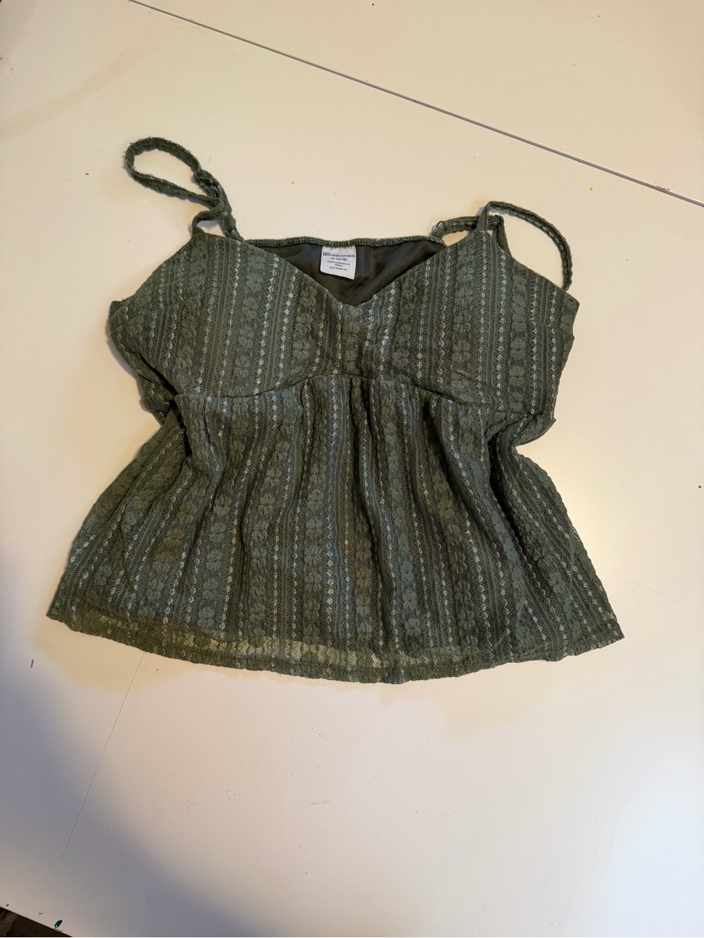 No Boundaries Olive Green Lace-Detail Spaghetti Strap Cami